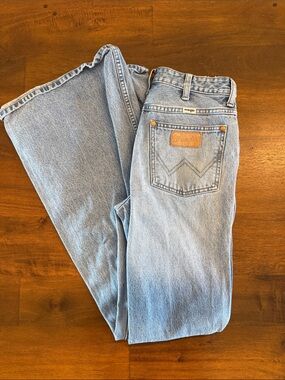 Wrangler Flare Light Blue Denim Jeans with Leather Back Patch